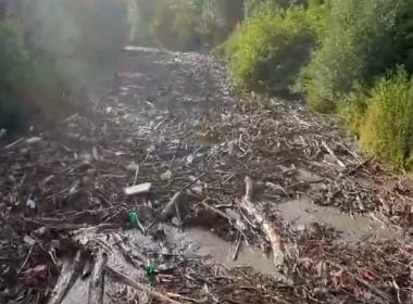 O viitură de numai un minut a umplut un râu din Apuseni cu tone de gunoaie. Momentul a fost surprins de un localnic