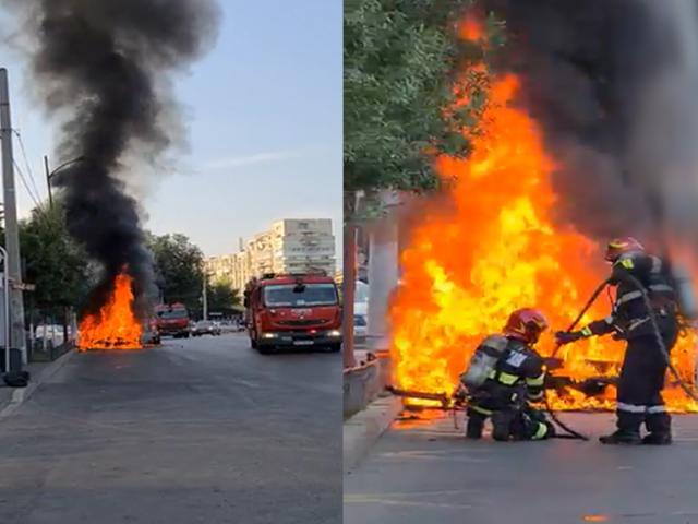 Maşină în flăcări în Capitală