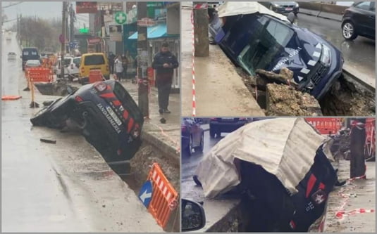 Brigada Rutieră a aplicat o sancţiune pentru nesemnalizarea gropii în care a căzut o maşină a Jandarmeriei