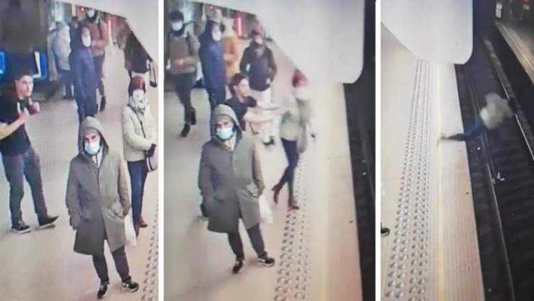 Imagini şocante cu un bărbat care împinge o femeie în faţa metroului din Bruxelles. Conductorul a oprit la timp