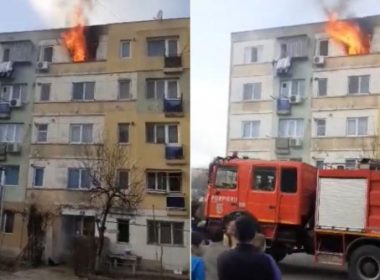 Incendiu violent într-un bloc din Tecuci