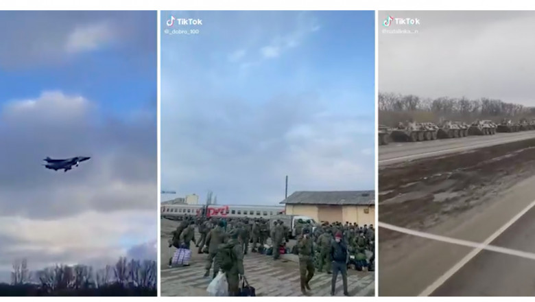 În videoclipuri de pe TikTok se vede cum forţele ruse se apropie de Ucraina